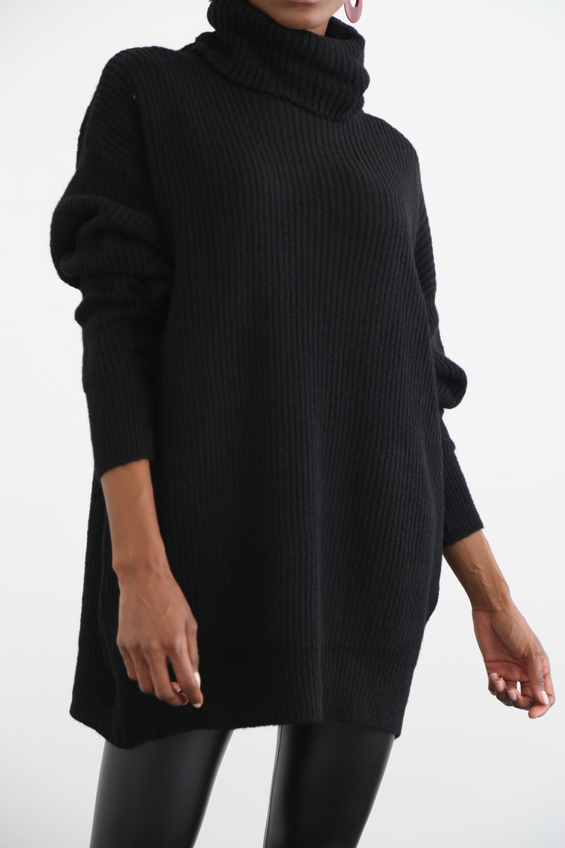 Siyah Balıkçı Yaka Oversize Triko 17007