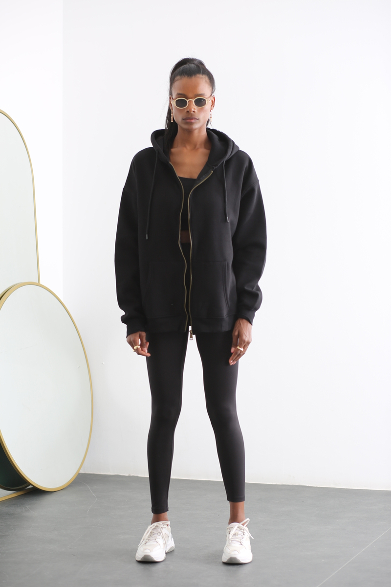 Siyah Basic Fermuarlı Sweatshirt 40118