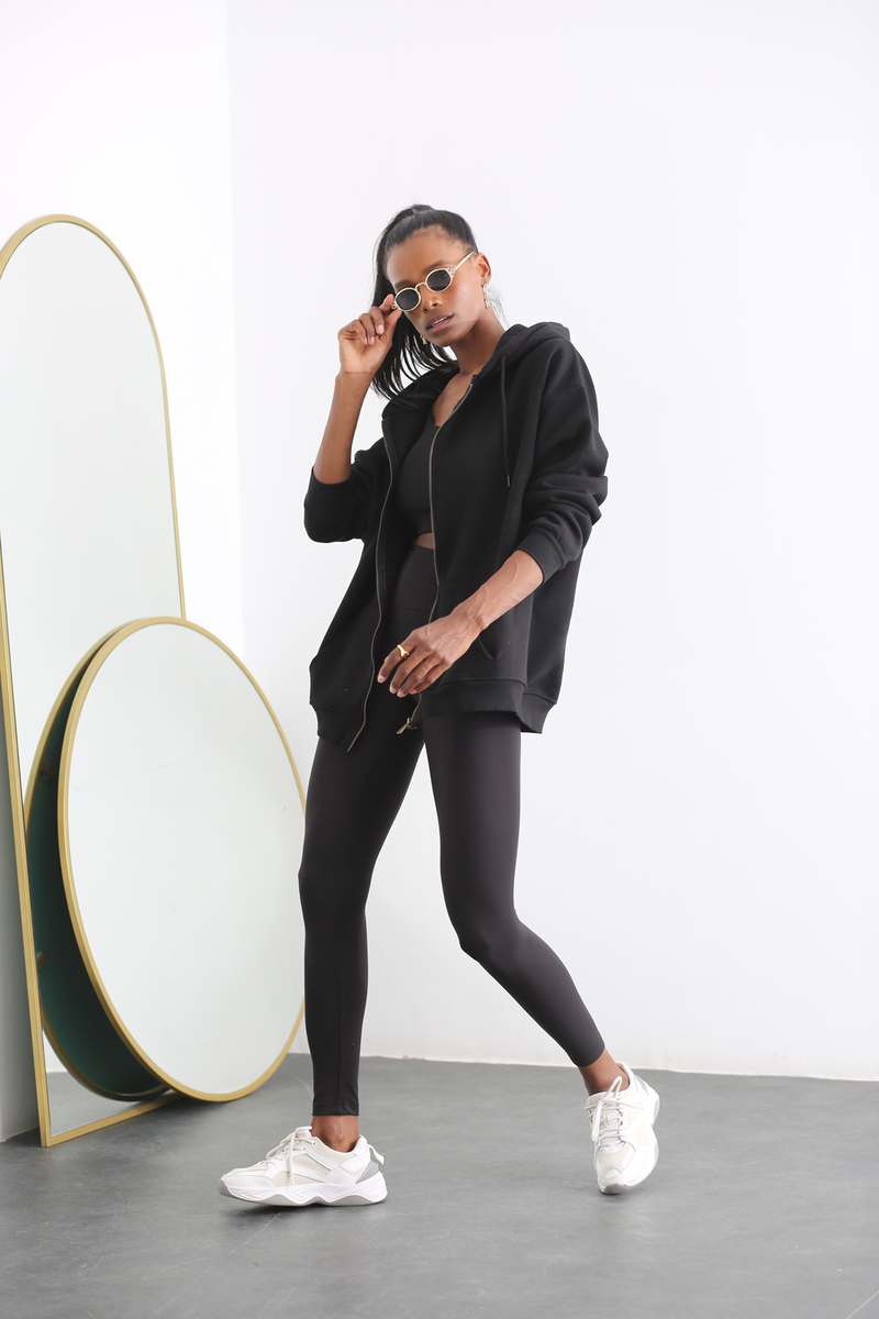 Siyah Basic Fermuarlı Sweatshirt 40118