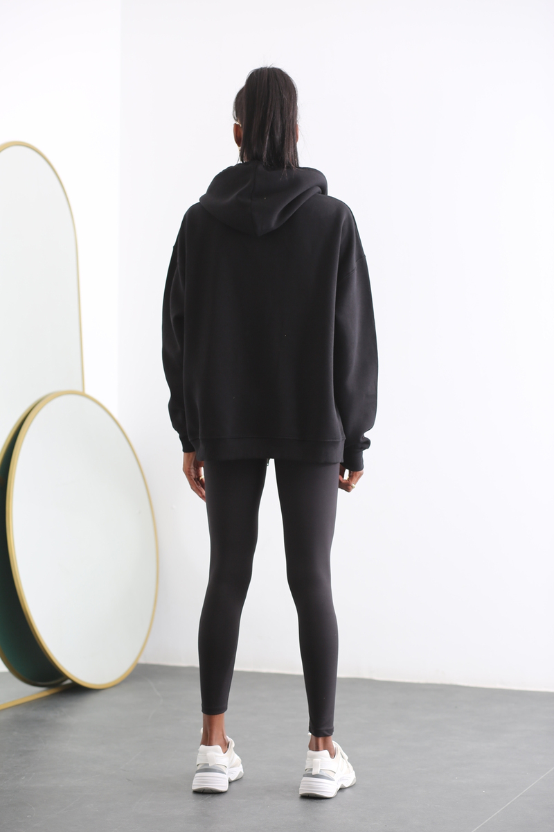 Siyah Basic Fermuarlı Sweatshirt 40118