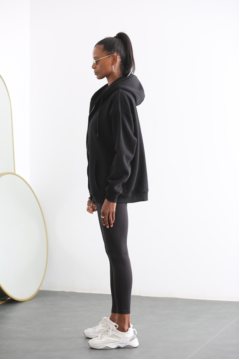 Siyah Basic Fermuarlı Sweatshirt 40118