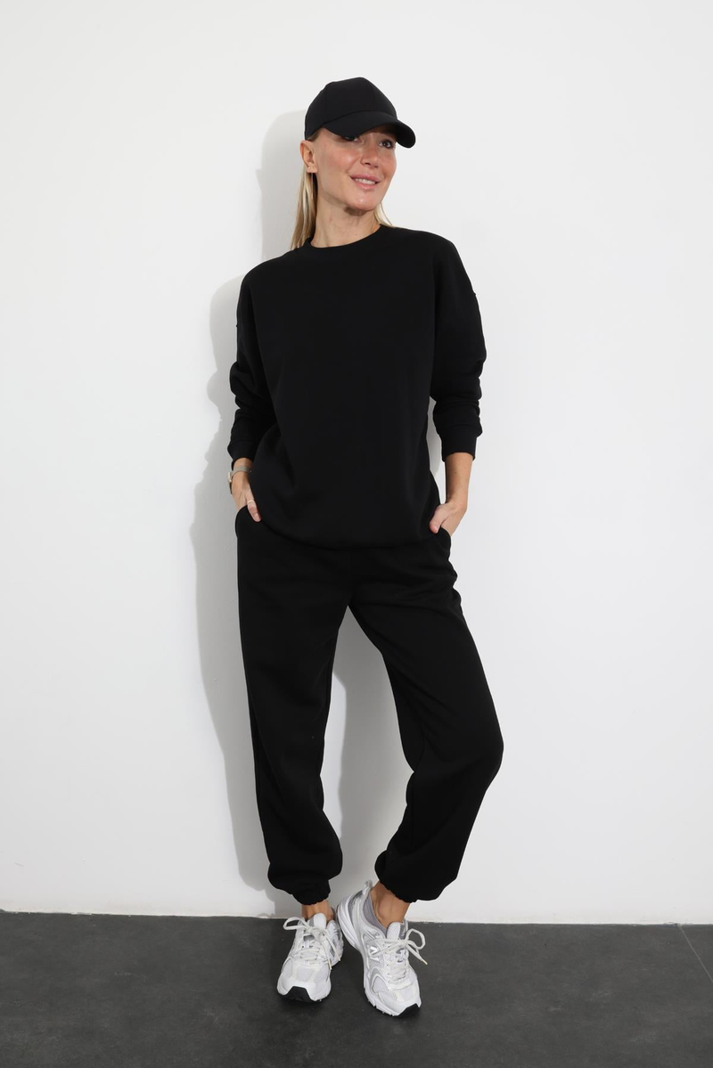 Siyah Basic Sweatshirt  Eşofman Takım 3840
