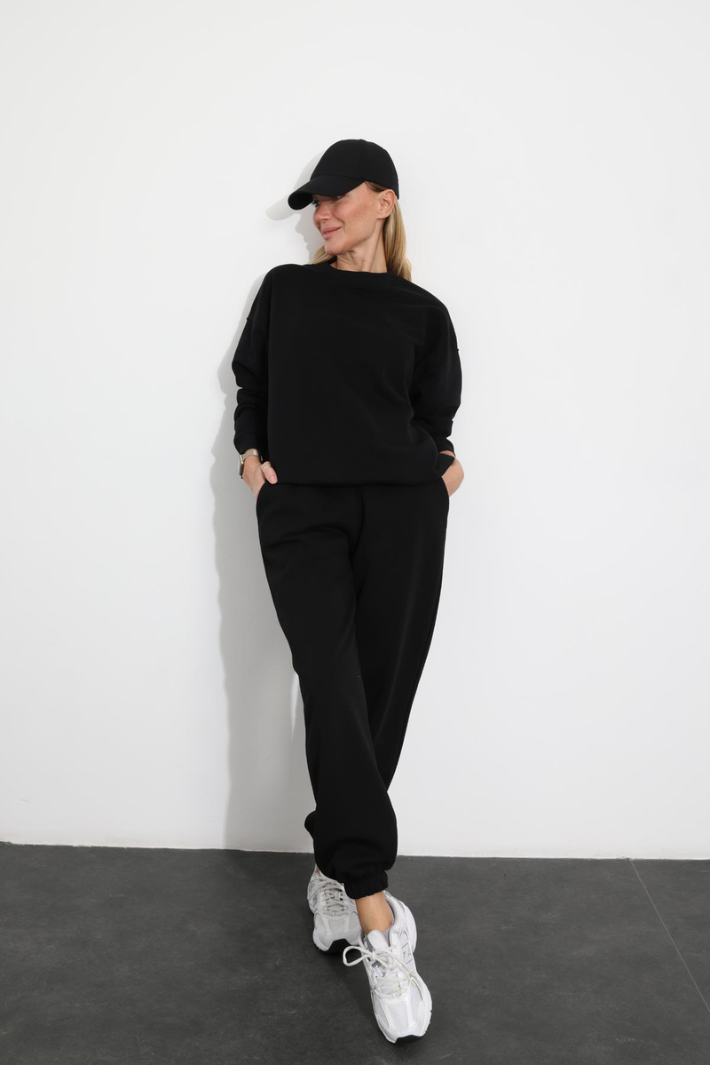Siyah Basic Sweatshirt  Eşofman Takım 3840