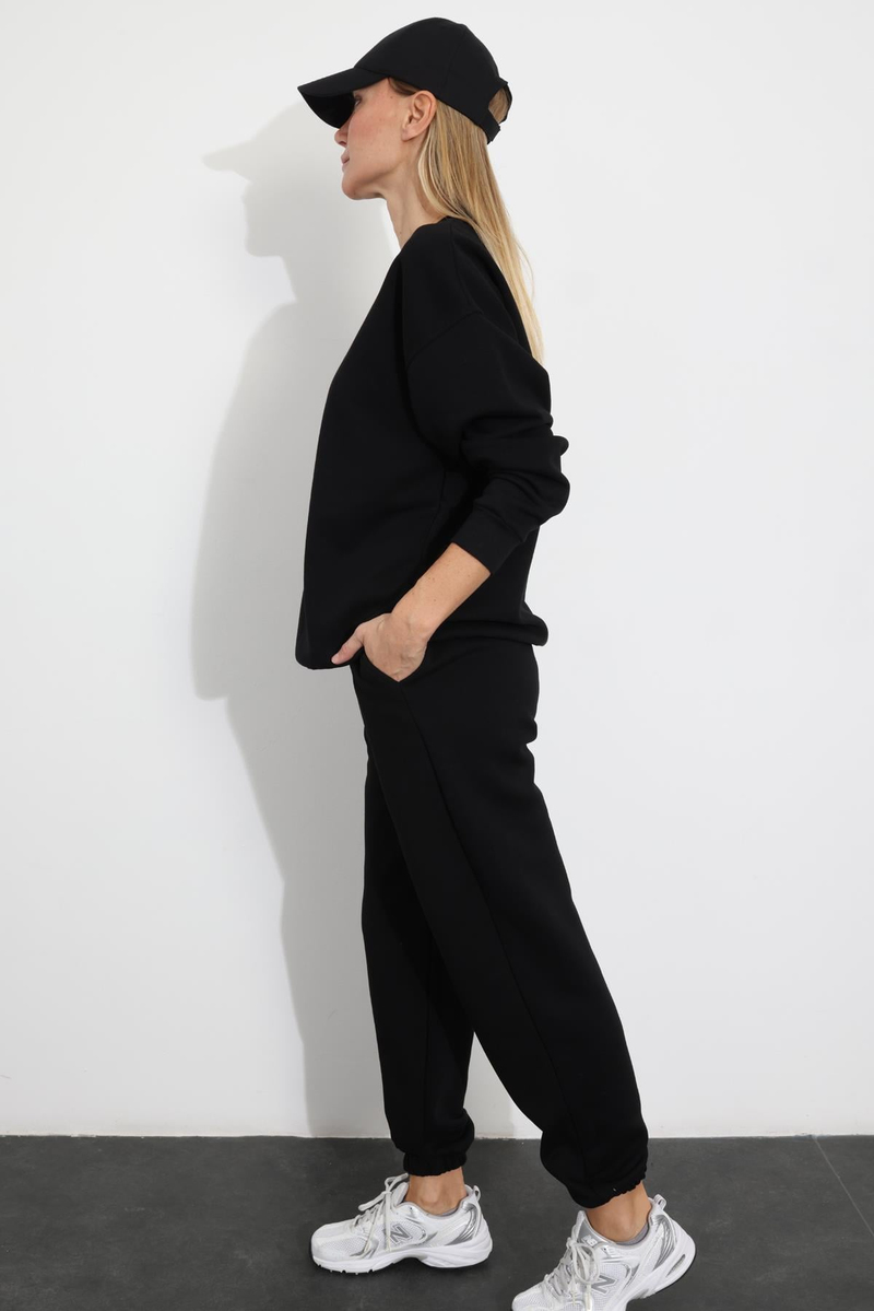 Siyah Basic Sweatshirt  Eşofman Takım 3840