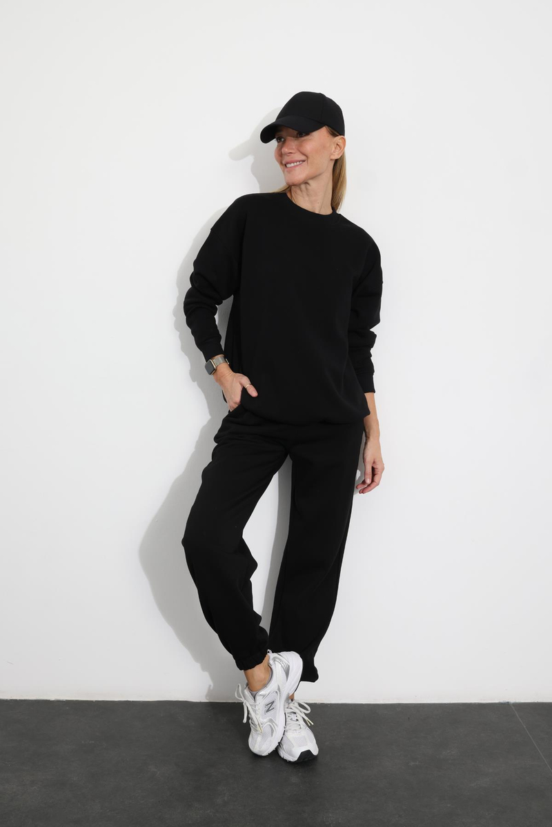 Siyah Basic Sweatshirt  Eşofman Takım 3840