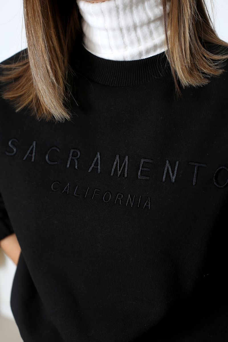 Siyah Beli Bağlamalı Crop Sweatshirt
