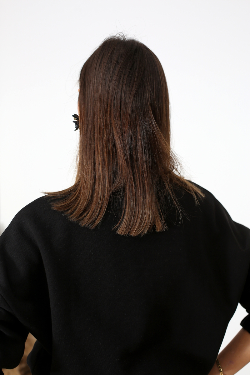 Siyah Beli Bağlamalı Crop Sweatshirt