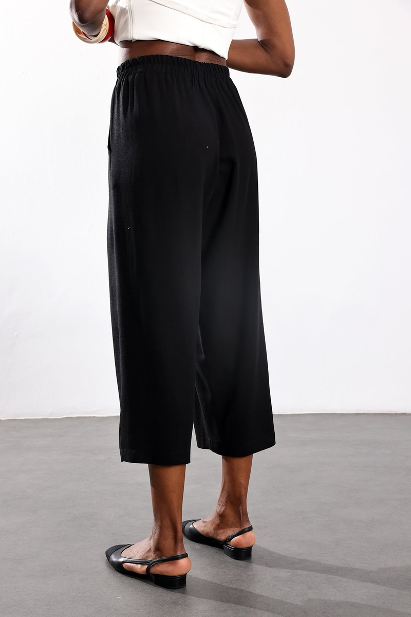 Siyah Beli Lastikli Bol Kesim Pantolon 30285