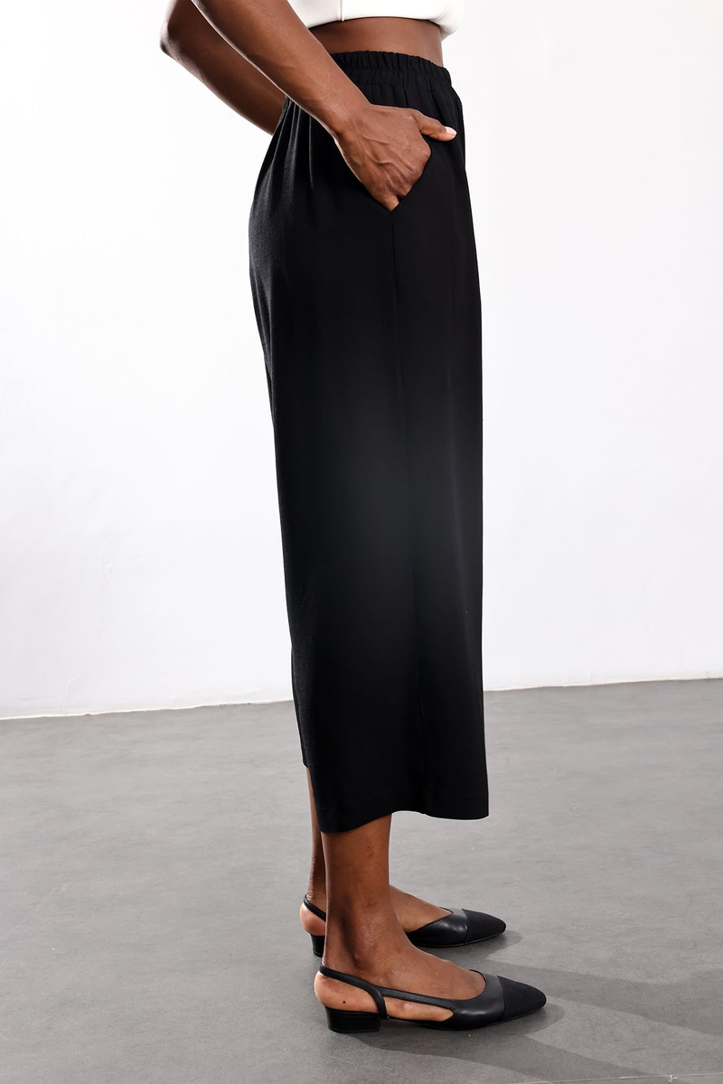 Siyah Beli Lastikli Bol Kesim Pantolon 30285