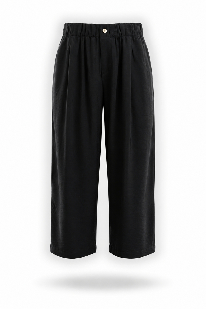 Siyah Beli Lastikli Bol Paça Pantolon 
