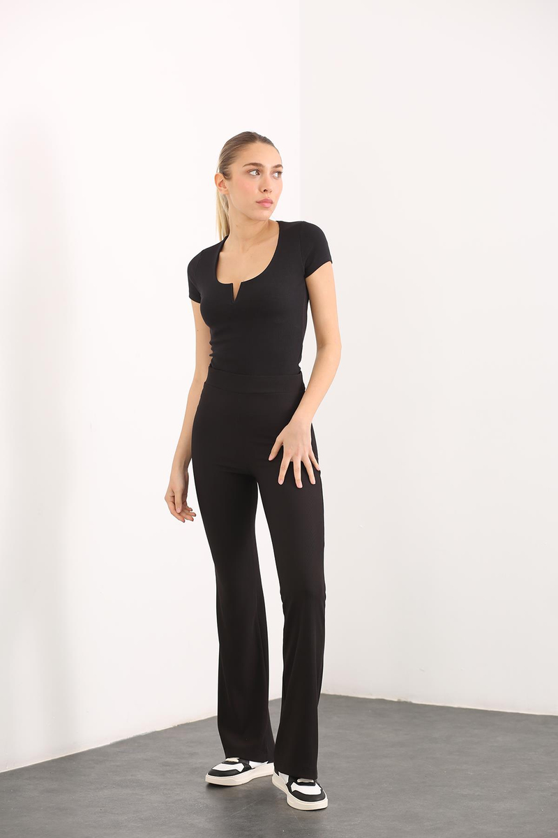 Siyah Beli Lastikli Fitilli Pantolon 81004