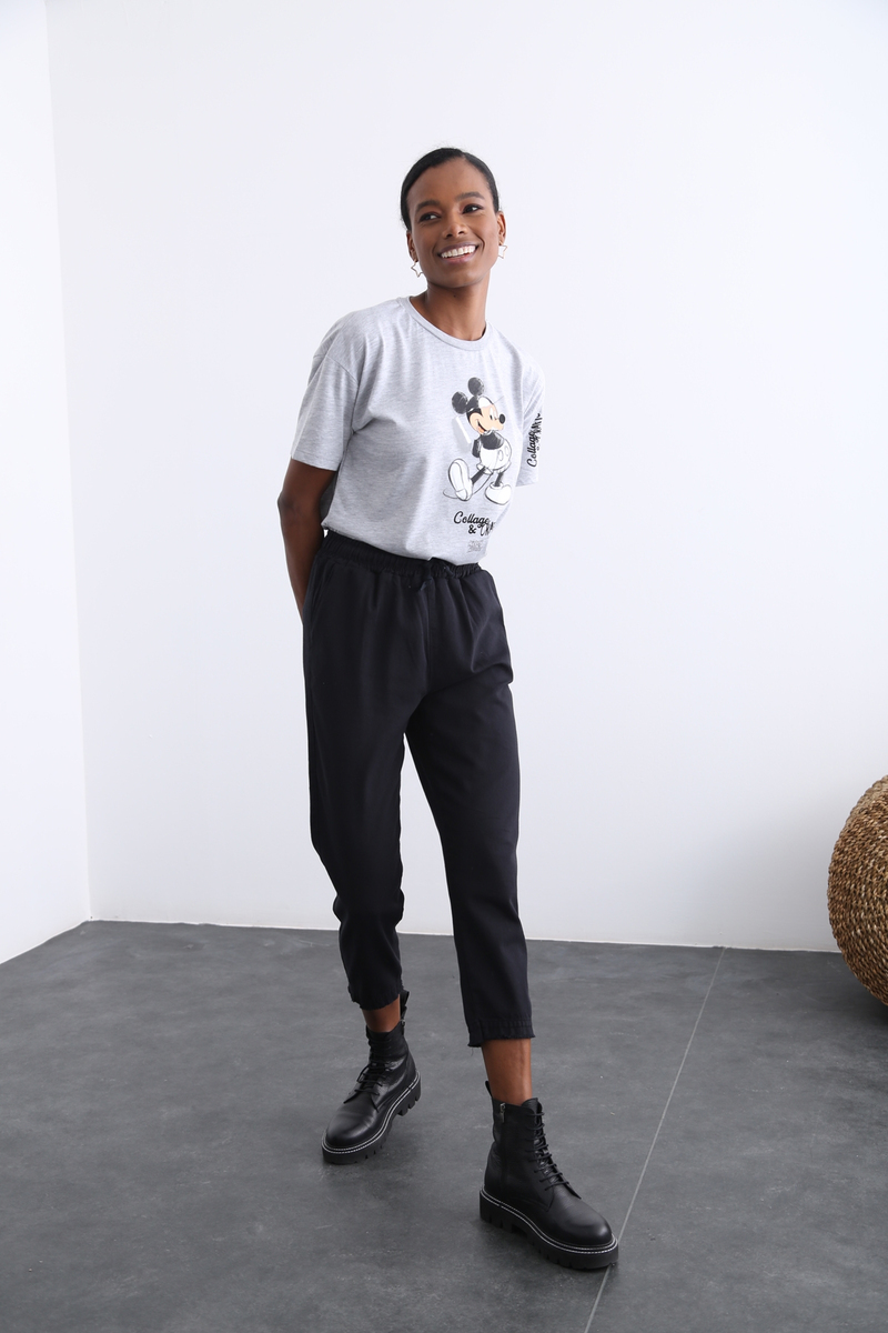 Siyah Beli Lastikli Gabardin Pantolon 1289