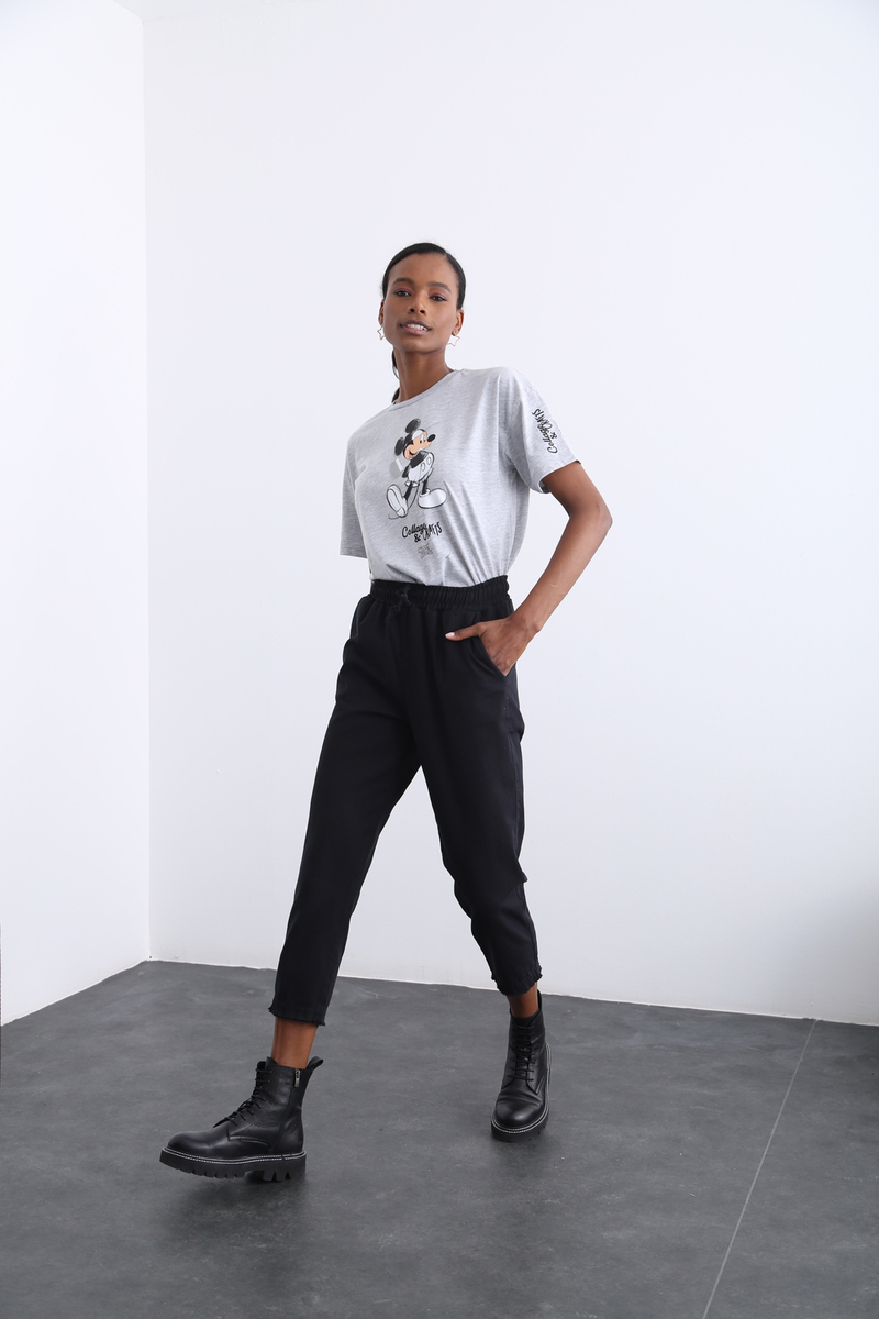 Siyah Beli Lastikli Gabardin Pantolon 1289