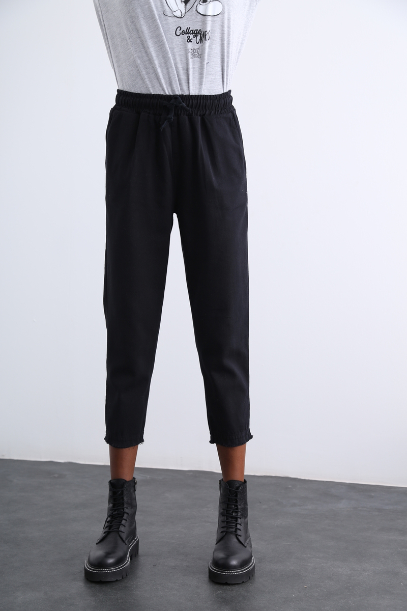 Siyah Beli Lastikli Gabardin Pantolon 1289