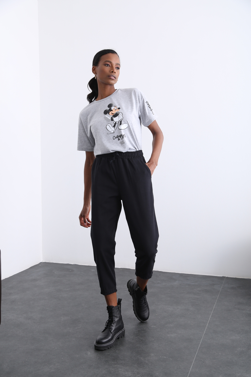 Siyah Beli Lastikli Gabardin Pantolon 1289