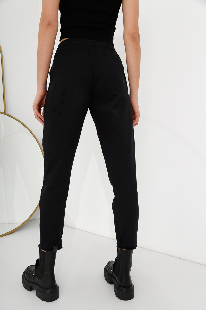Siyah Beli Lastikli Gabardin Pantolon 00104