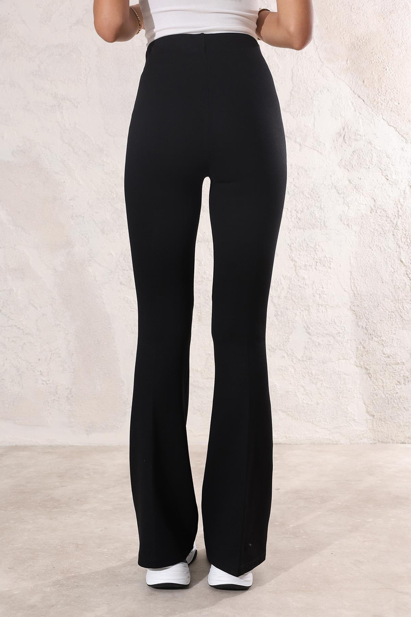 Siyah Beli Lastikli İspanyol Paça Pantolon 2511