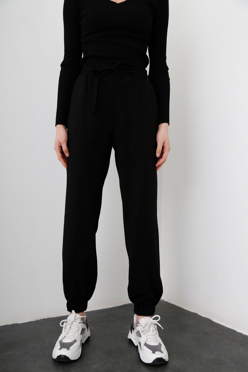 Siyah Beli Lastikli Krep Pantolon 13041