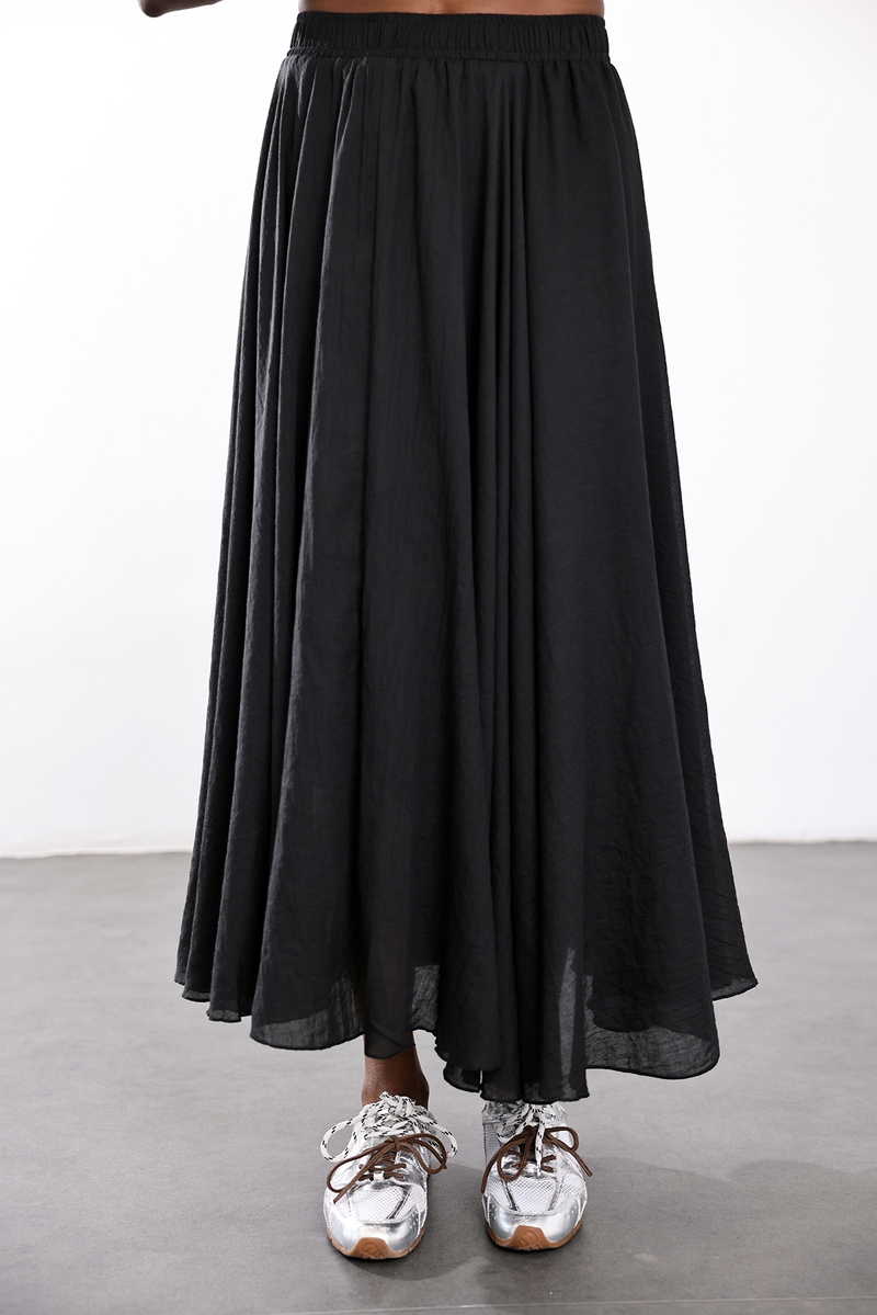 Siyah Beli Lastikli Maxi Etek 39606