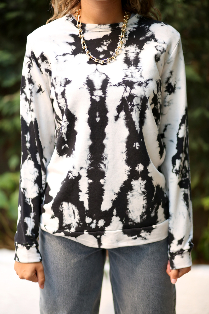Siyah-Beyaz Batik Desen Sweatshirt 