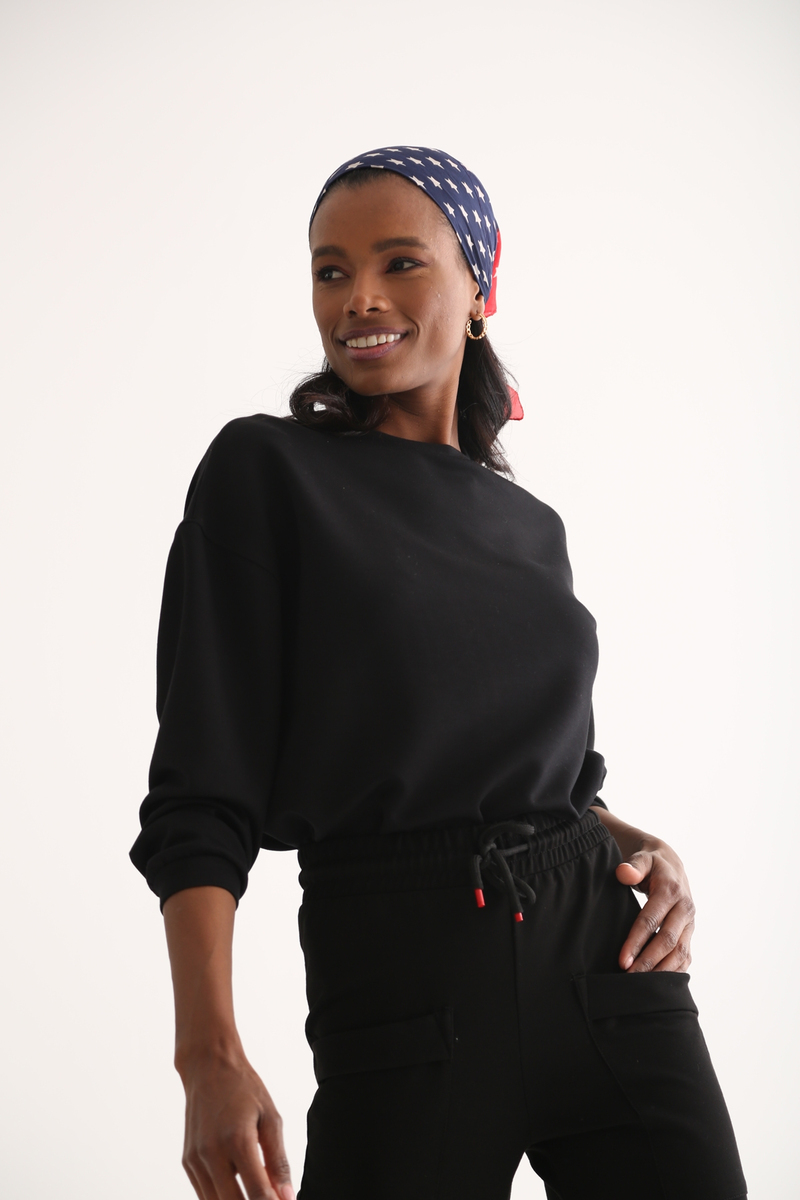 Siyah Bisiklet Yaka Basic Sweatshirt 25376