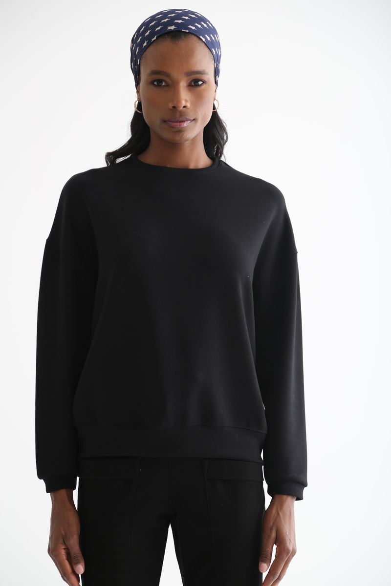 Siyah Bisiklet Yaka Basic Sweatshirt 25376