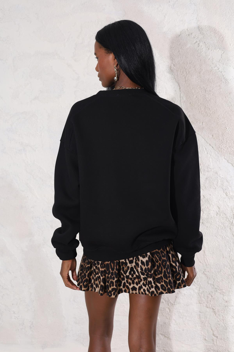 Siyah Bisiklet Yaka Basic Sweatshirt 3408