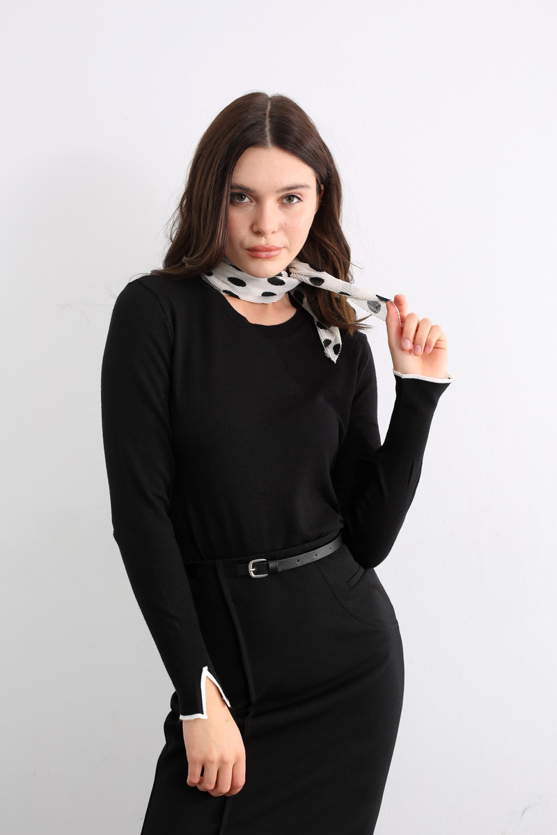 Siyah Bisiklet Yaka Basic Triko 773