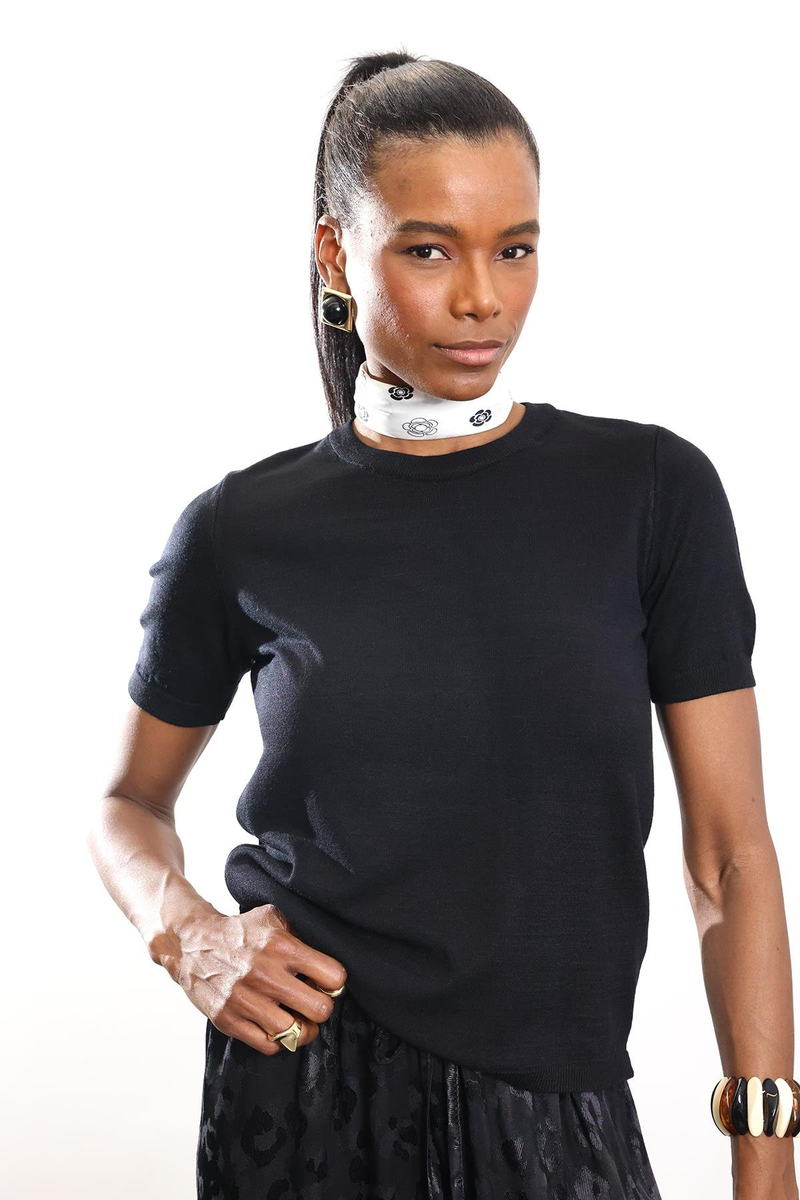 Siyah Bisiklet Yaka Kısa Kol Triko 4579