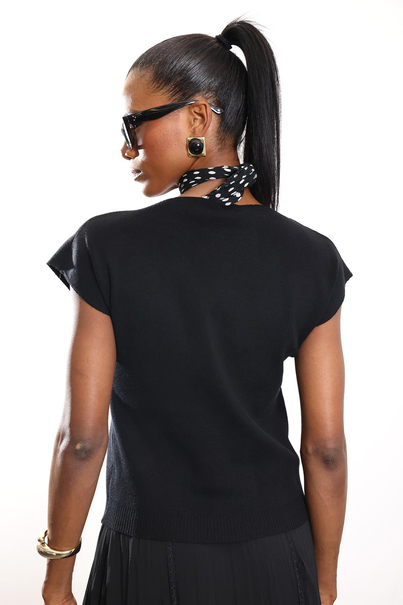 Siyah Bisiklet Yaka Kolsuz Triko 4821