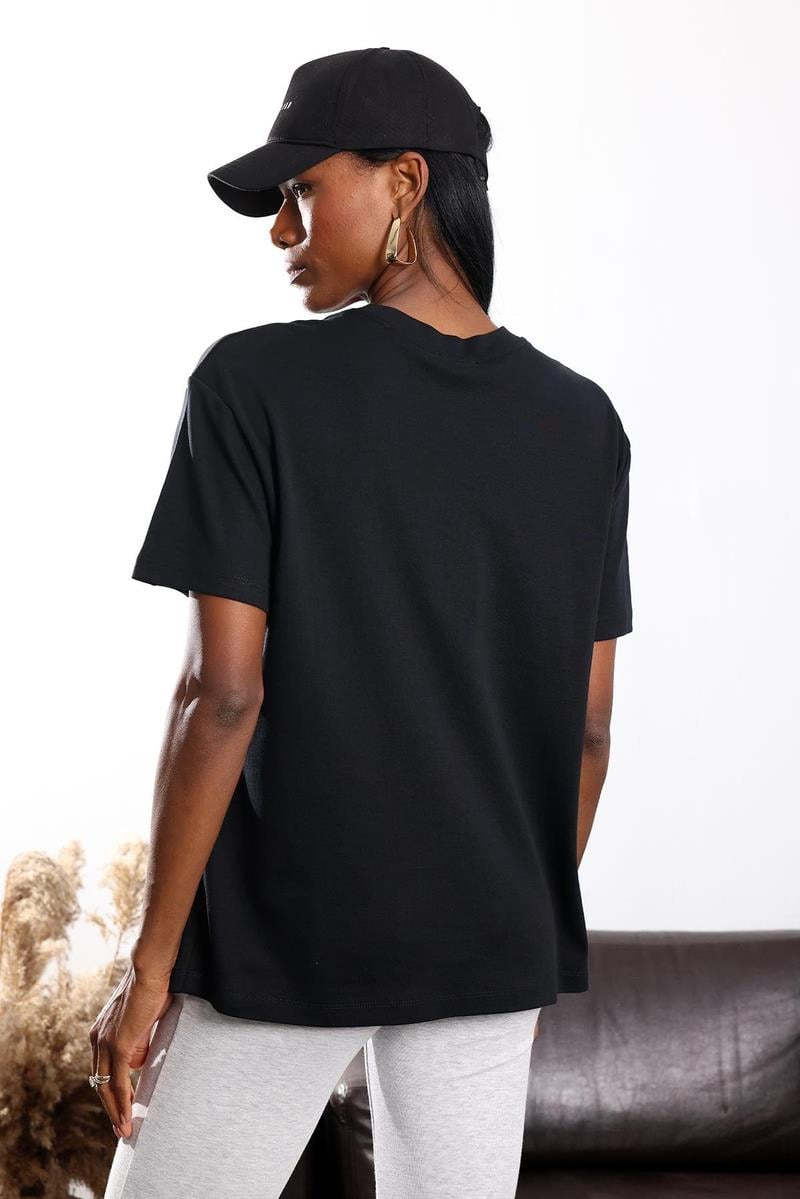Siyah Bisiklet Yaka Oversize Tişört 4031