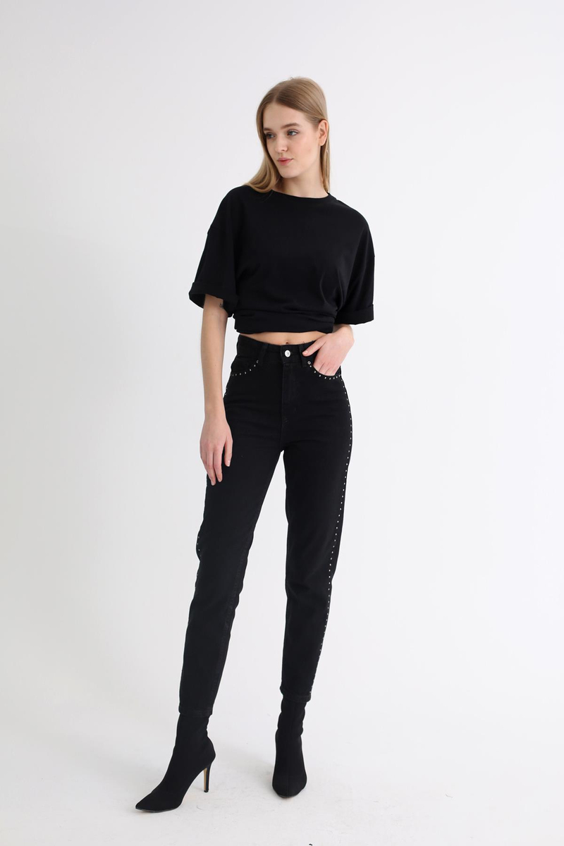 Siyah Bisiklet Yaka Oversize Tshirt 