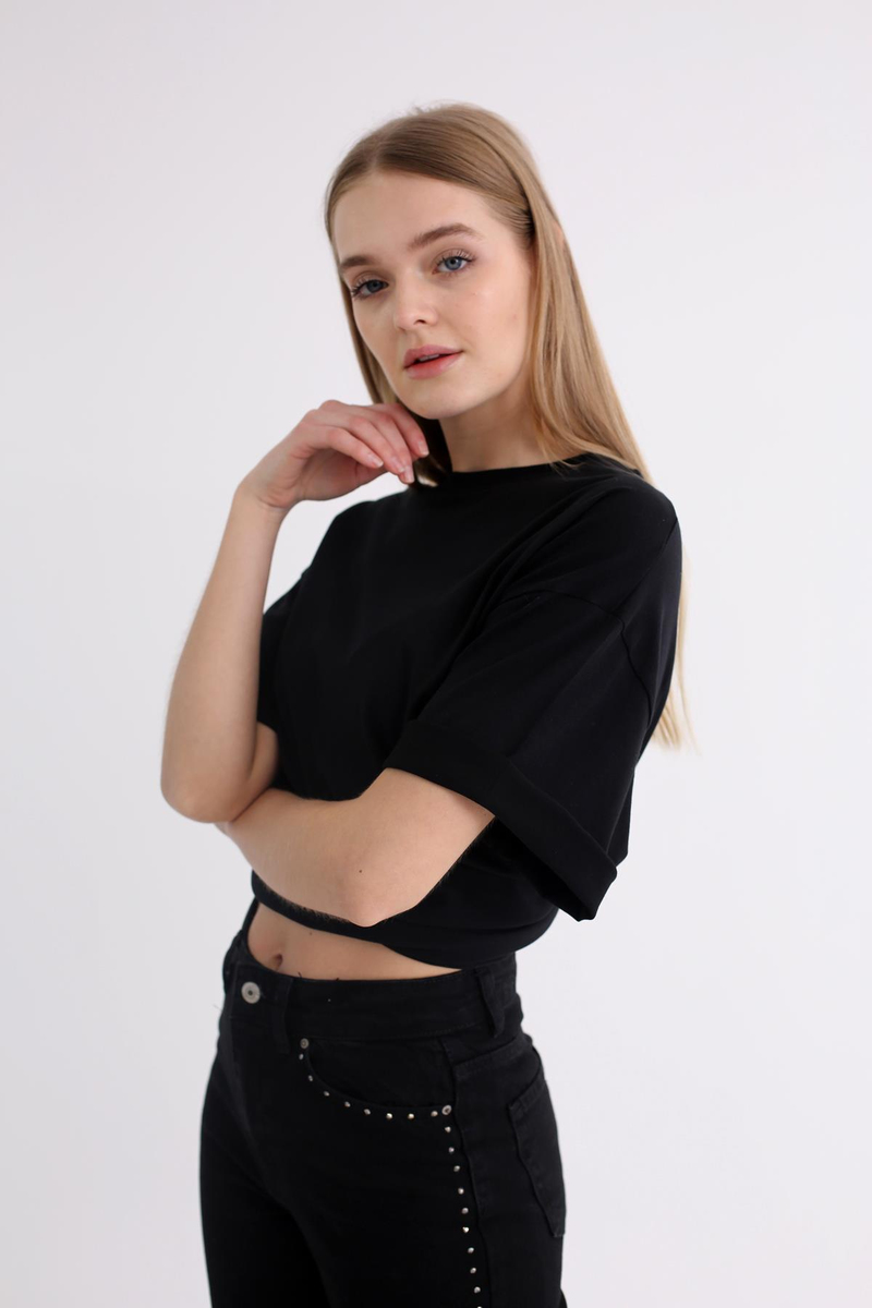 Siyah Bisiklet Yaka Oversize Tshirt 