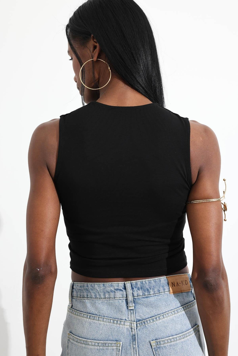 Siyah Bisiklet Yaka Sıfır Kol Atlet 