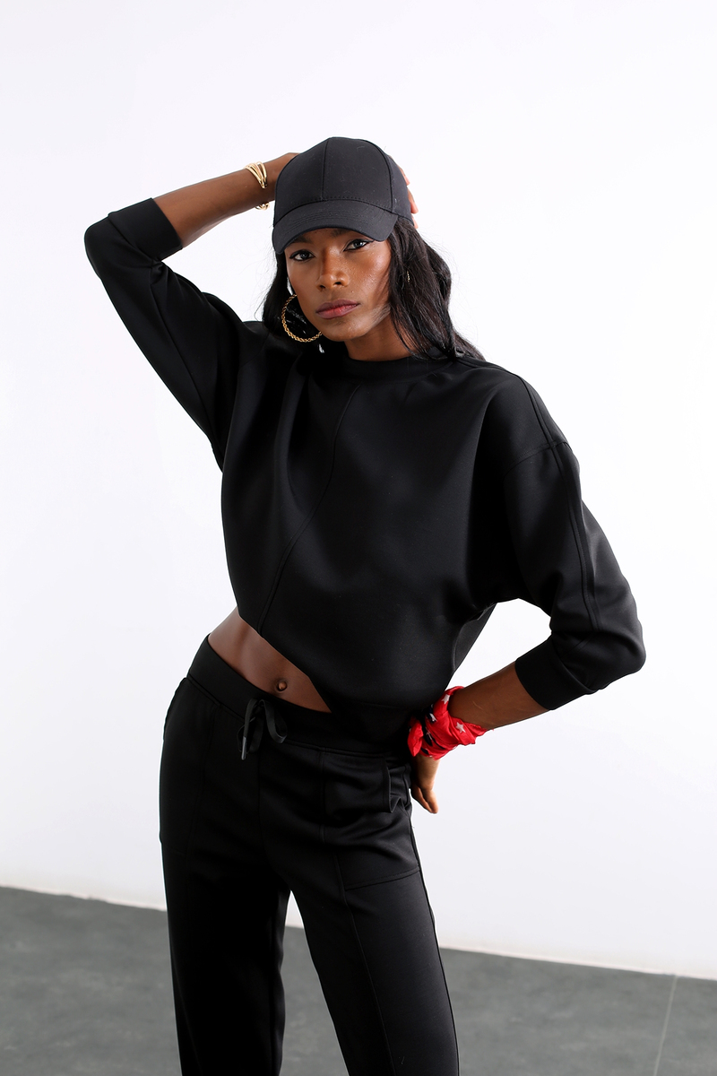 Siyah Bisiklet Yaka Sweatshirt Takım 4587