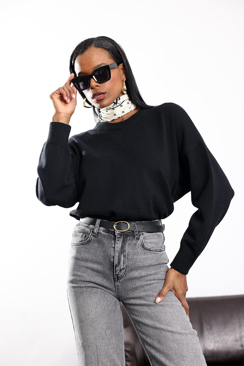 Siyah Bisiklet Yaka Triko Kazak 140401