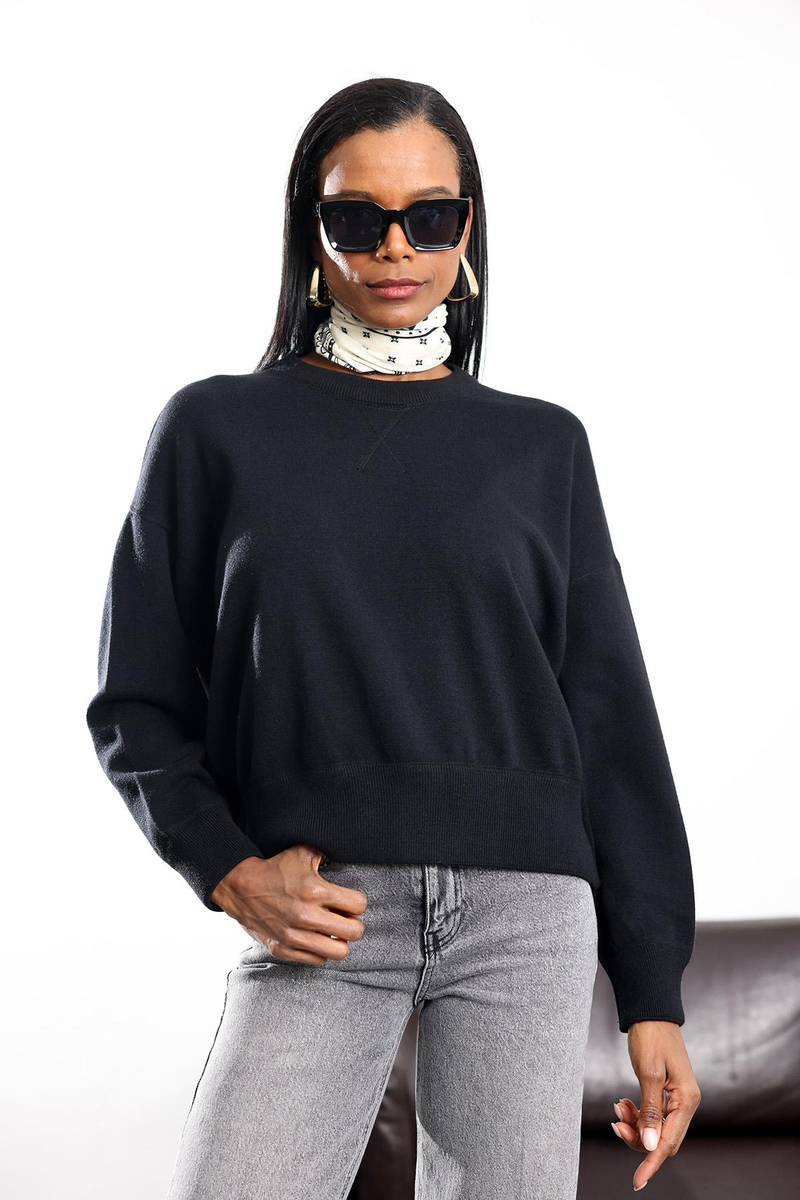 Siyah Bisiklet Yaka Triko Kazak 140401