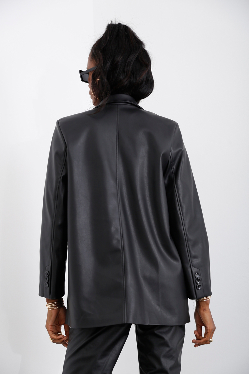 Siyah Blazer Deri Ceket 5609