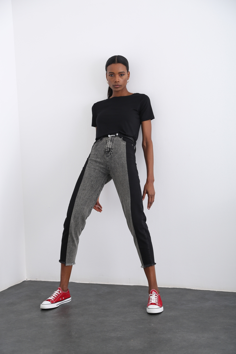 Siyah Blok Desenli Jean 6803