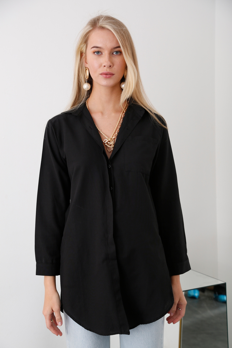 Siyah Boyfriend Gömlek 3111