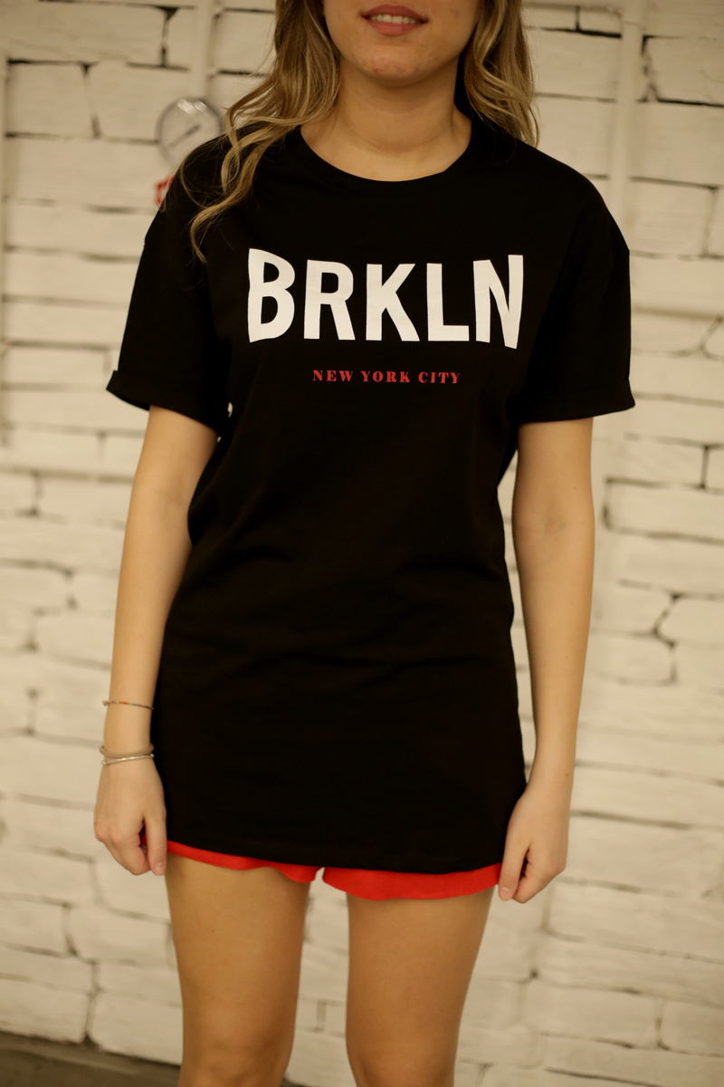 Siyah BRKLN Baskılı Tshirt 