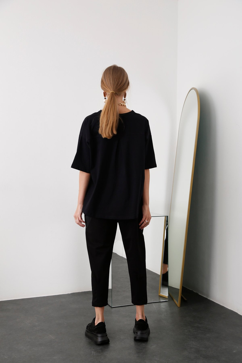 Siyah Büzgü Detaylı Tshirt 25742