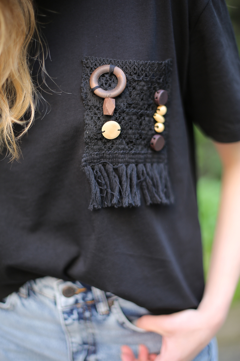Siyah Cebi Bohem Tshirt
