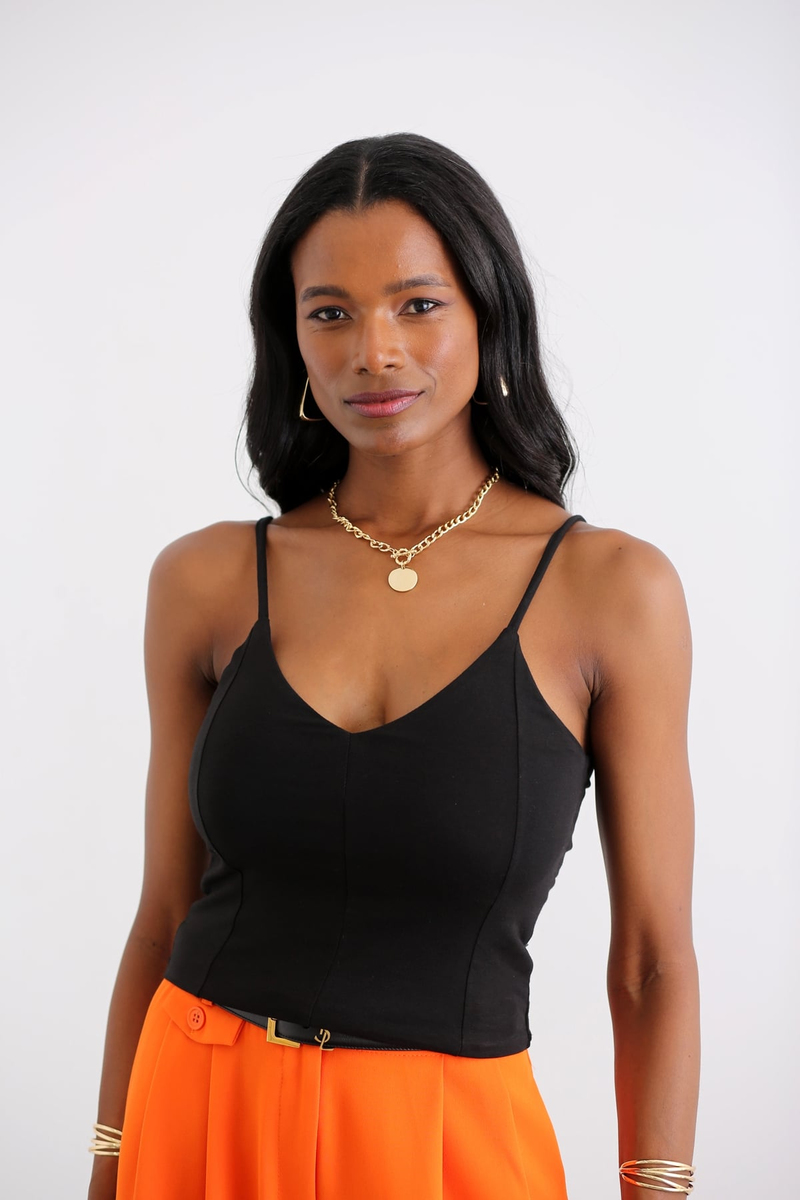 Siyah Çift V Yaka Askılı Crop 4295