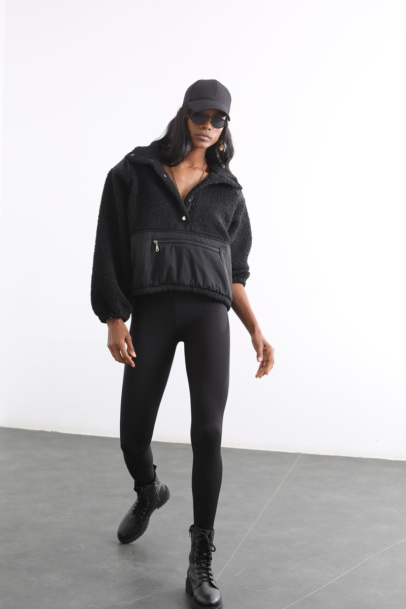 Siyah Çıtçıtlı Fermuarlı Sweatshirt 27391