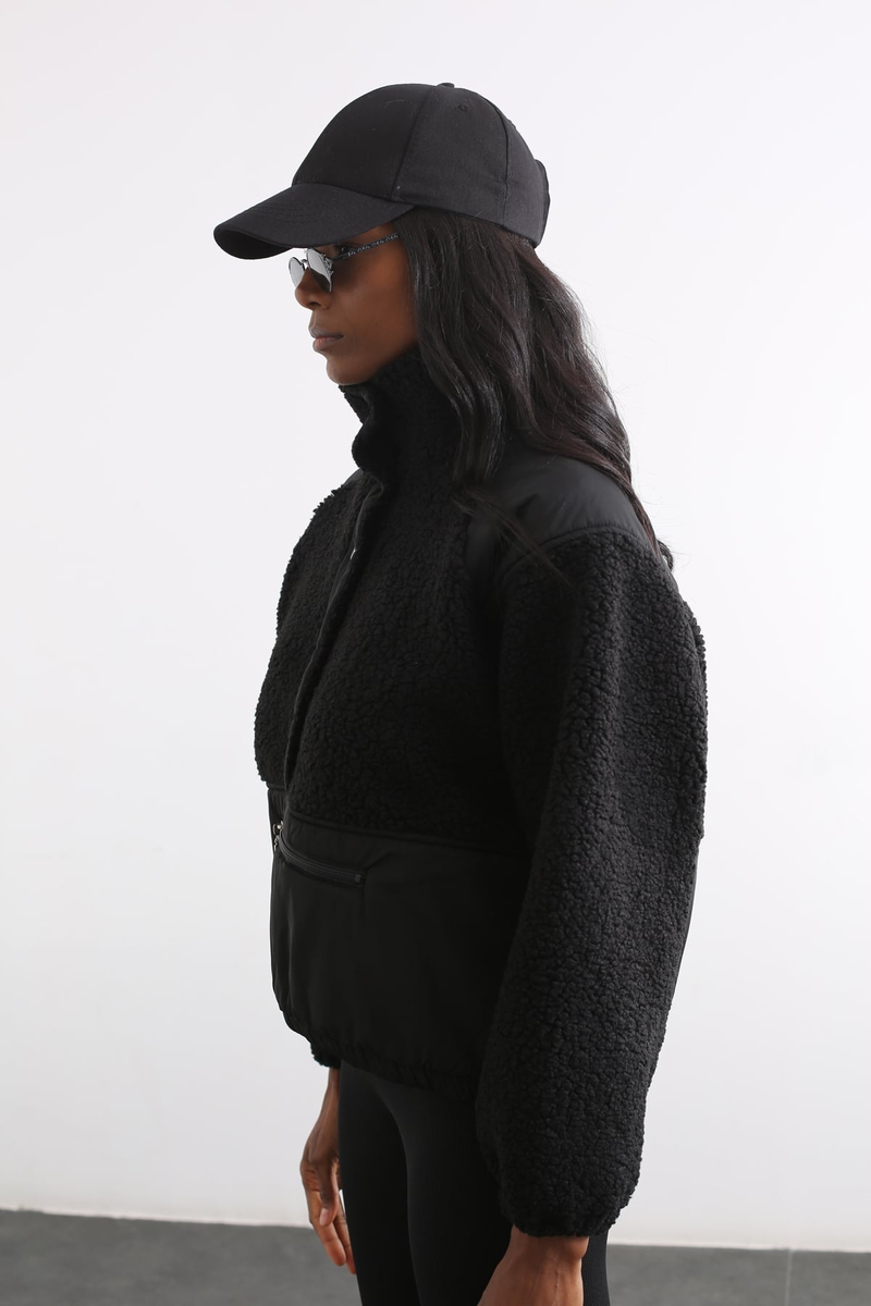 Siyah Çıtçıtlı Fermuarlı Sweatshirt 27391