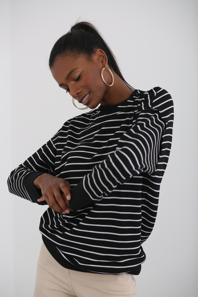 Siyah Çizgili Basic Sweatshirt 262