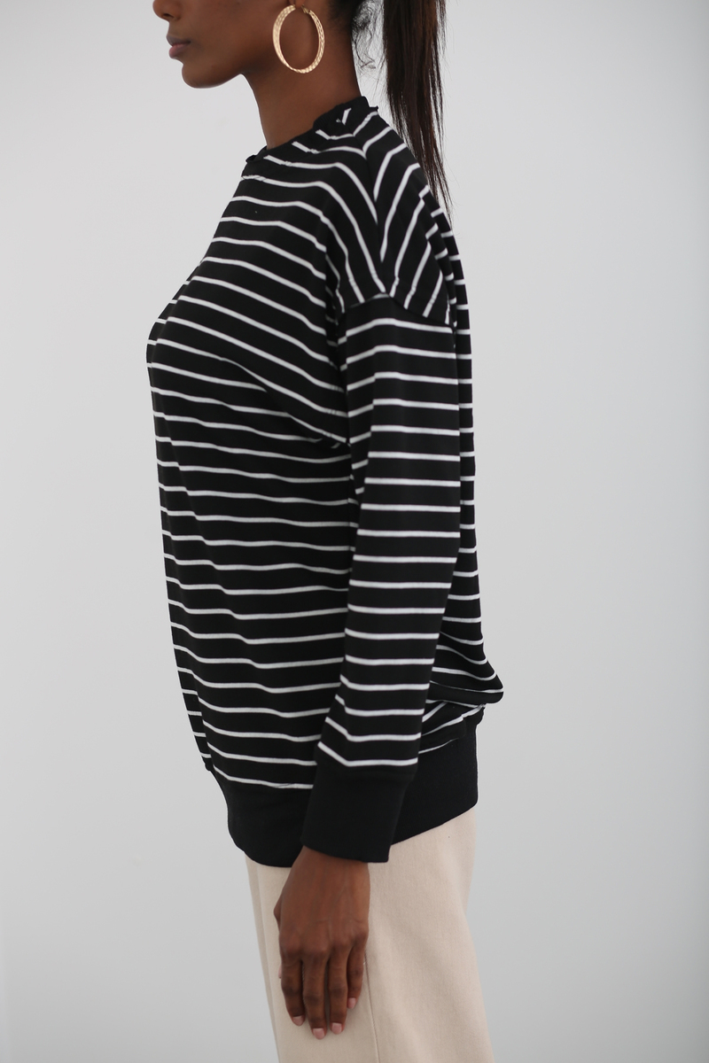 Siyah Çizgili Basic Sweatshirt 262