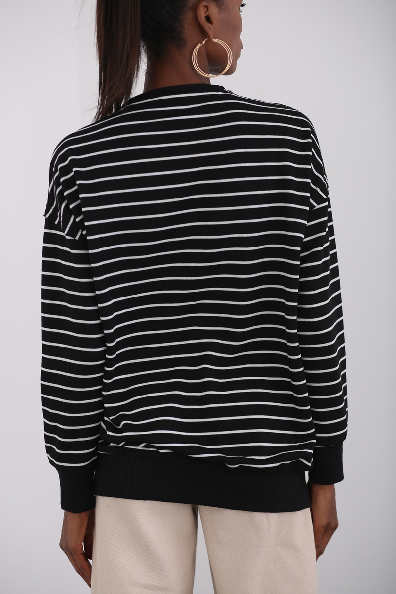 Siyah Çizgili Basic Sweatshirt 262