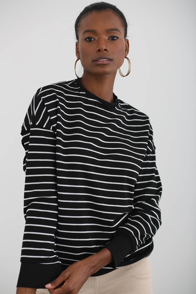 Siyah Çizgili Basic Sweatshirt 262